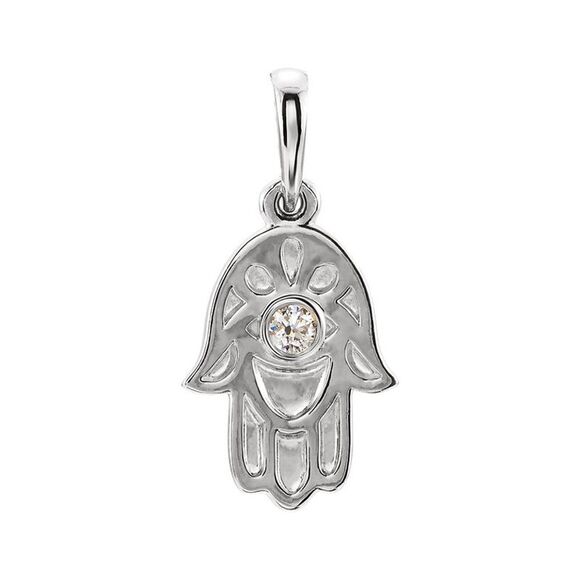Sterling Silver and 0.03 CT Diamond Small Hamsa Pendant 9mm